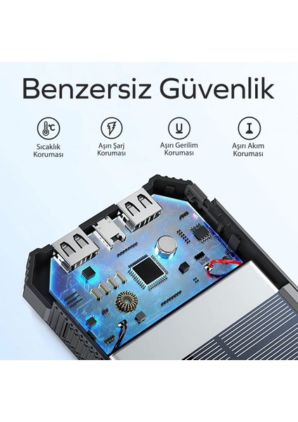 Güneş Enerjili Solar Powerbank 10000MAH LED Işıklı Taşınabilir Batarya Şarj Cihazı Siyah fiyatları