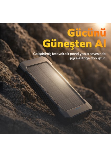 Güneş Enerjili Solar Powerbank 10000MAH LED Işıklı Taşınabilir Batarya Şarj Cihazı Siyah modelleri