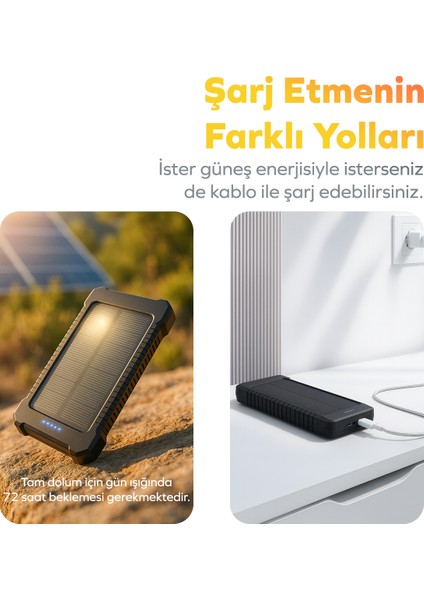 Güneş Enerjili Solar Powerbank 10000MAH LED Işıklı Taşınabilir Batarya Şarj Cihazı Siyah fırsatları