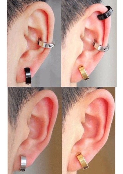 3 mm Sıkıştırmalı Unisex Erkek Çelik Küpe Deliksiz Kulaklara mse1