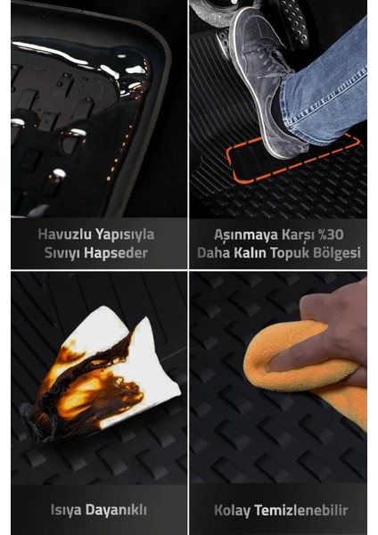 13 mm Renault 12 Stw 1993 ile Uyumlu 5d Havuzlu Üniversal Paspas Siyah