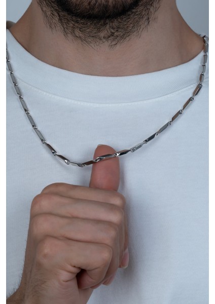 Erkek Çelik Kolye Kare Küp Üçgen Model Zincir eck05