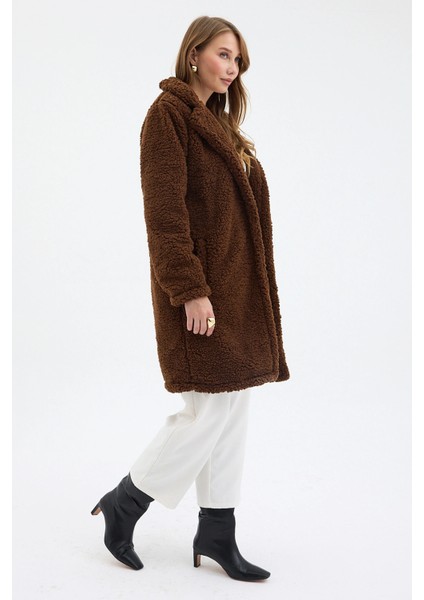 Kahve Tek Düğmeli Çift Cepli Astarlı Buklet Kaşe Kaban indirimleri