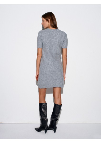 90257 Bisiklet Yaka Yün Karışımlı Triko Elbise-K.gri Mel. fiyatları