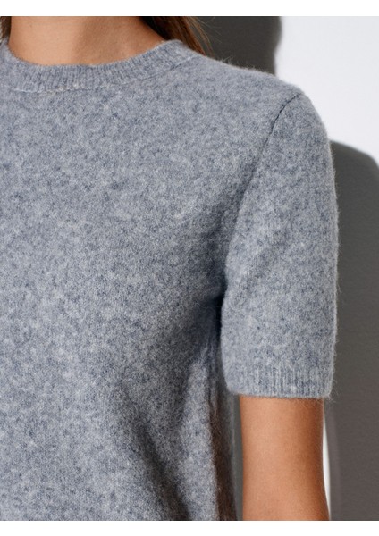 90257 Bisiklet Yaka Yün Karışımlı Triko Elbise-K.gri Mel. fırsatları