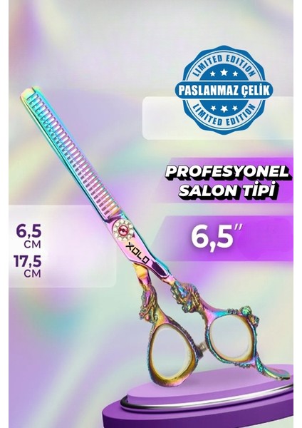 Rainbow XLQ502B Profesyonel Ara Efile Makas 17 cm Paslanmaz Çelik Işlemeli Tasarım