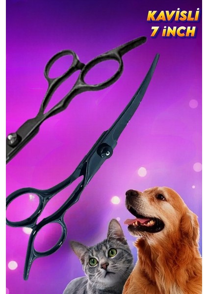 7 Inç Siyah Kavisli Düz Evcil Hayvan Kesim Tıraş Makası Kedi ve Köpekler Için Pet Kuaför Makası fiyatları
