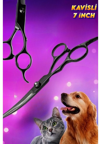 7 Inç Siyah Kavisli Düz Evcil Hayvan Kesim Tıraş Makası Kedi ve Köpekler Için Pet Kuaför Makası modelleri