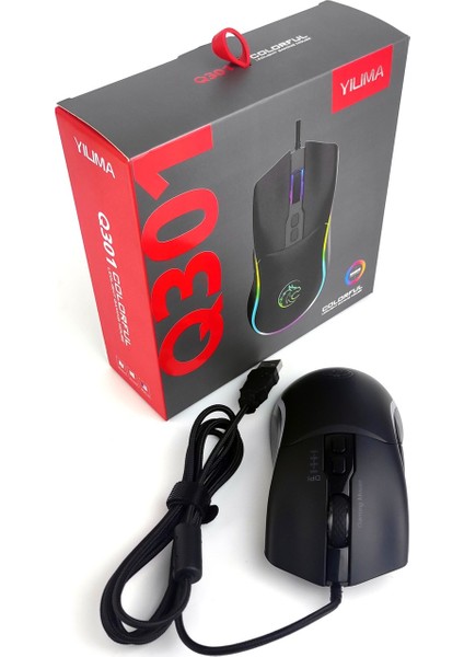 Oyuncu Mouse Kablolu Rgb LED Işıklı USB Optik Ergonomik Gaming 7 Tuş Fonksiyonlu Fare Q301 indirimleri