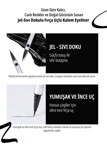 Natural Fix Brush Pen Eyeliner Siyah Renk Hassas Uç ile Kolay Uygulama modelleri