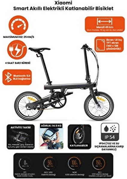 Elektrikli Katlanabilir Bisiklet 16 inç 3 Vites Güçlü Motor ve Uzun Menzil
