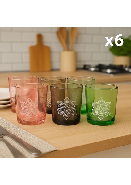 6'lı Karışık Renkli Su Bardağı Renkli Meşrubat Bardağı 330 ml 9x8,5 cm