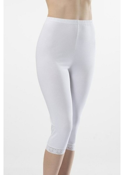 Pamuklu Capri Paçaları Dantelli Büyük Beden Kadın Tayt