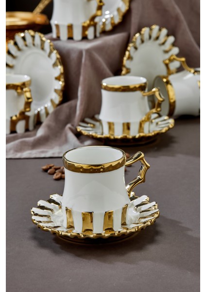 6’lı 90 ml Altın Detaylı Porselen Kahve Fincan Takımı – Şık ve Hediyelik