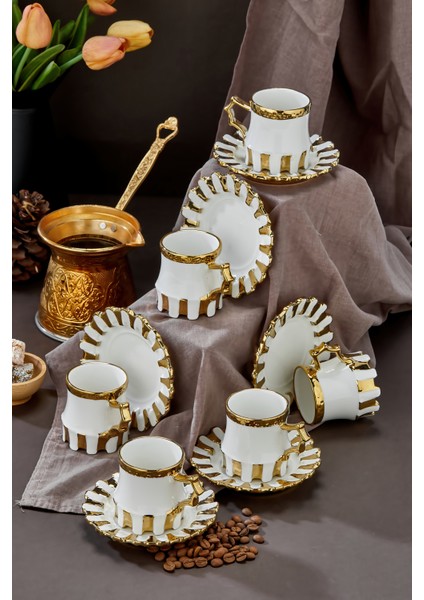 6’lı 90 ml Altın Detaylı Porselen Kahve Fincan Takımı – Şık ve Hediyelik fırsatları