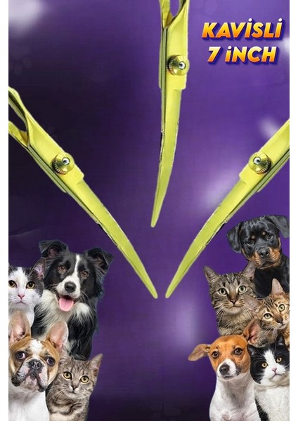 7 Inç Gold Kavisli Düz Evcil Hayvan Kesim Tıraş Makası Kedi ve Köpekler Için Pet Kuaför Makası modelleri