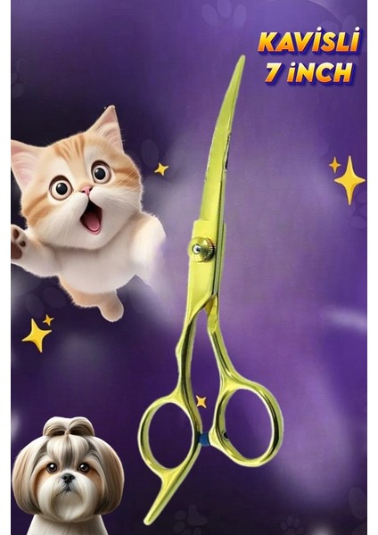 7 Inç Gold Kavisli Düz Evcil Hayvan Kesim Tıraş Makası Kedi ve Köpekler Için Pet Kuaför Makası fırsatları