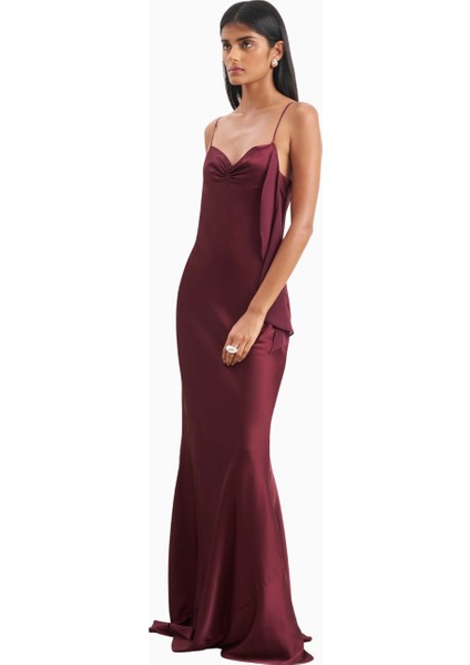 Ruched Bust Satin Slip Dress Büzgü Detaylı Saten Slip Maxi Kadın Elbise fırsatları