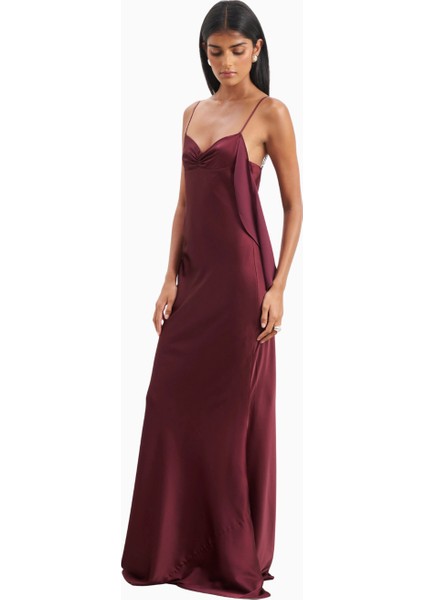 Ruched Bust Satin Slip Dress Büzgü Detaylı Saten Slip Maxi Kadın Elbise