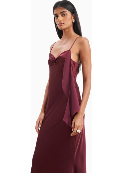 Ruched Bust Satin Slip Dress Büzgü Detaylı Saten Slip Maxi Kadın Elbise