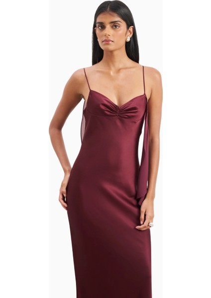Ruched Bust Satin Slip Dress Büzgü Detaylı Saten Slip Maxi Kadın Elbise
