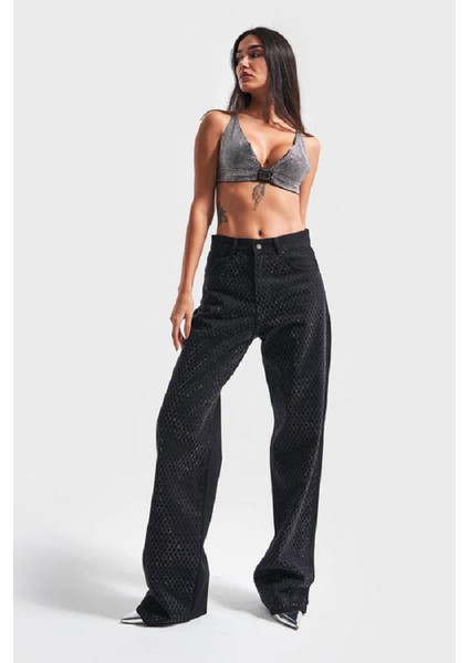 Itsbasic Kadın Siyah Renk Lora Parlak Baklava Taşlı Loose Fit Tasarım Denim fırsatları