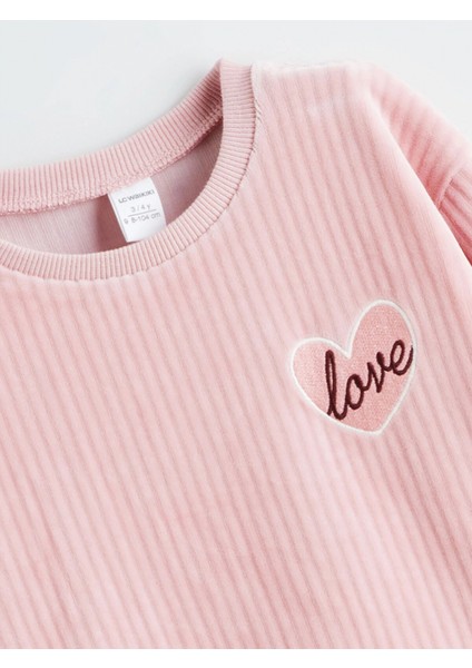 Lcw Kids Pembe Bisiklet Yaka Kız Çocuk Kadife Sweatshirt ve Eşofman Alt modelleri