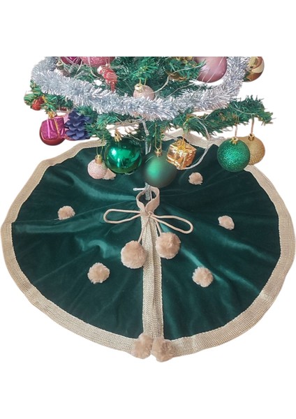 , Yılbaşı Çam Ağacı Altı Örtüsü, Çam Ağacı Ayak Halısı Örtüsü, Yeşil Renk, Kadife, 60 cm