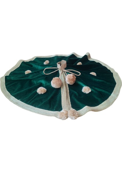 , Yılbaşı Çam Ağacı Altı Örtüsü, Çam Ağacı Ayak Halısı Örtüsü, Yeşil Renk, Kadife, 60 cm