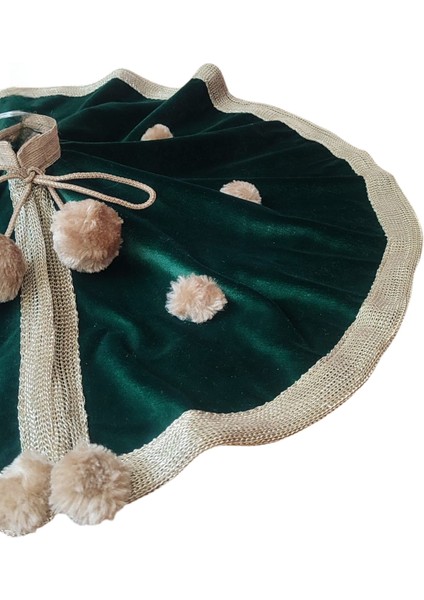 , Yılbaşı Çam Ağacı Altı Örtüsü, Çam Ağacı Ayak Halısı Örtüsü, Yeşil Renk, Kadife, 60 cm