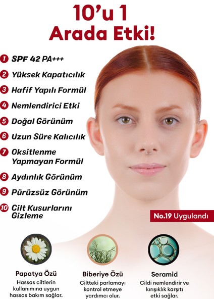 Mükemmel Kapatıcılık Sunan Çok Fonksiyonlu M Perfect Cover BB Cream Ex SPF42 PA+++ No.19 (20ml)