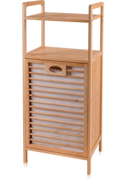Bambu 2 Raflı Banyo Düzenleyici Dolap ve Çamaşır Sepeti 95X40X30 cm