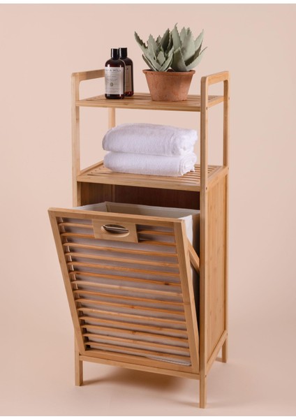 Bambu 2 Raflı Banyo Düzenleyici Dolap ve Çamaşır Sepeti 95X40X30 cm fiyatları
