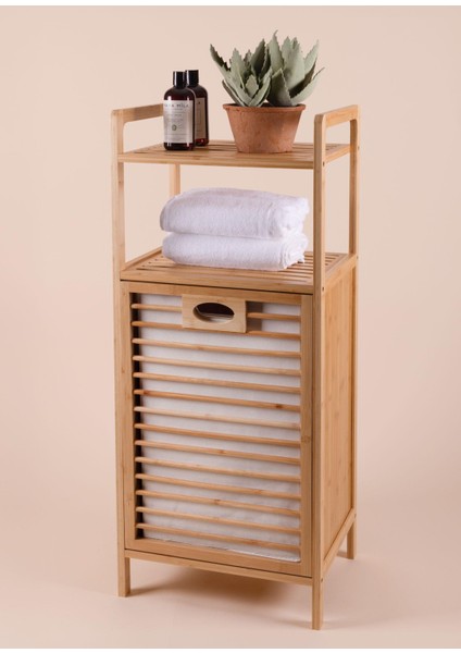 Bambu 2 Raflı Banyo Düzenleyici Dolap ve Çamaşır Sepeti 95X40X30 cm modelleri