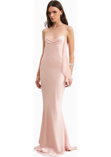 Ruched Bust Satin Slip Dress Büzgü Detaylı Saten Slip Maxi Kadın Elbise