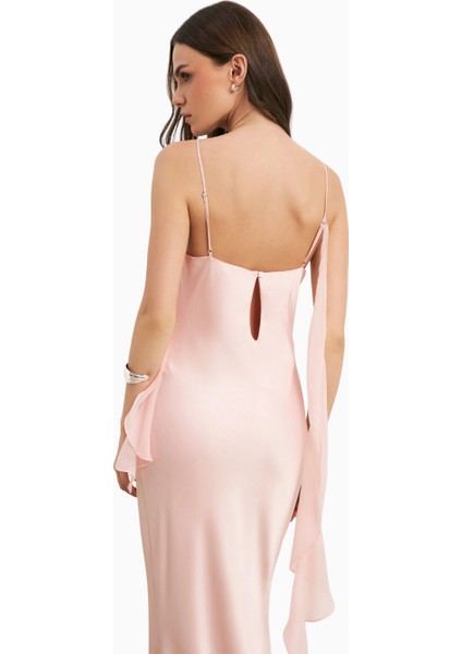 Ruched Bust Satin Slip Dress Büzgü Detaylı Saten Slip Maxi Kadın Elbise