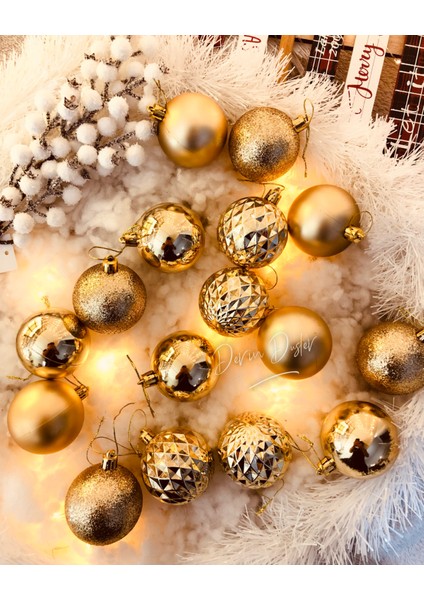 Yılbaşı Çam Ağacı Süsü Gold Altın Top Süs 6 cm 16LI Paket