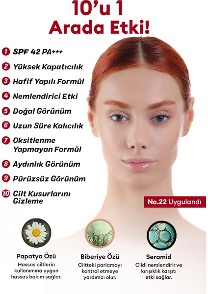 Mükemmel Kapatıcılık Sunan Çok Fonksiyonlu M Perfect Cover BB Cream Ex SPF42 PA+++ No.22 (20ml)