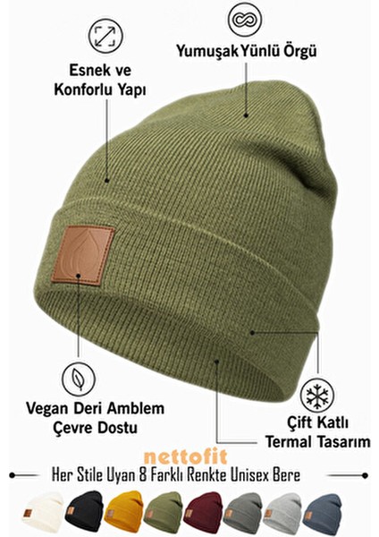 Kışlık Bere Unisex Kullanıma Uygun Haki Renk Deri Etiket Detaylı 1 Adet fiyatları