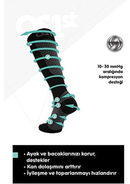 Fs4+ Compression Destek Çorap Siyah 1 Çift Spor ve Rehabilitasyon İçin Tasarlandı