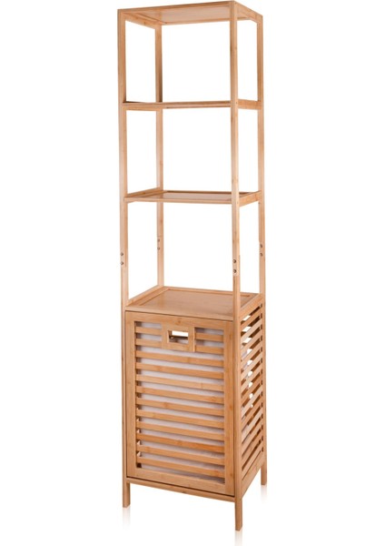 Bambu 4 Raflı Banyo Düzenleyici Dolap ve Çamaşır Sepeti 160X40X33 cm
