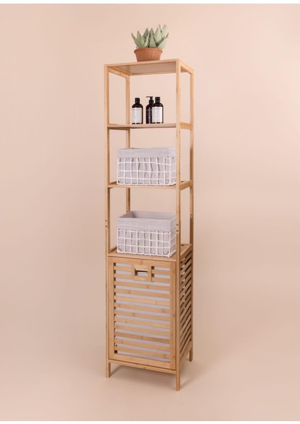 Bambu 4 Raflı Banyo Düzenleyici Dolap ve Çamaşır Sepeti 160X40X33 cm fiyatları