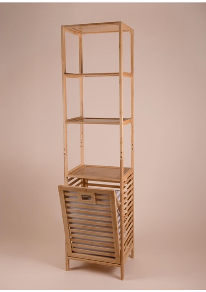 Bambu 4 Raflı Banyo Düzenleyici Dolap ve Çamaşır Sepeti 160X40X33 cm modelleri