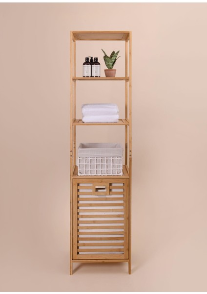 Bambu 4 Raflı Banyo Düzenleyici Dolap ve Çamaşır Sepeti 160X40X33 cm fırsatları