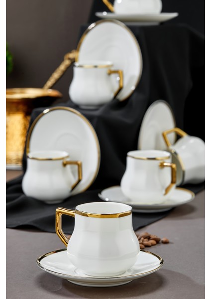 6’lı 90 ml Altın Detaylı Porselen Kahve Fincan Takımı – Şık ve Hediyelik
