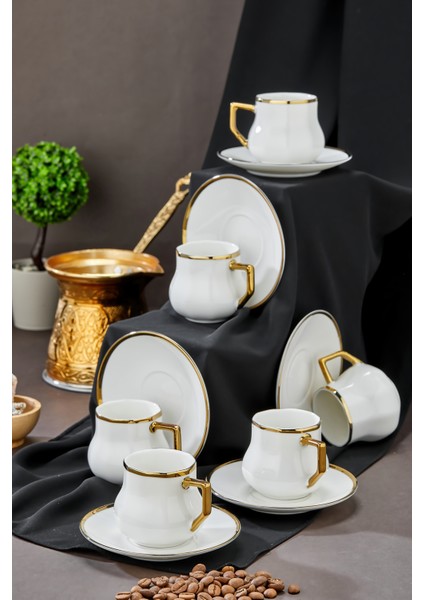 6’lı 90 ml Altın Detaylı Porselen Kahve Fincan Takımı – Şık ve Hediyelik modelleri