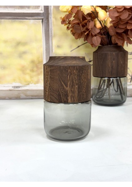Ahşap Detaylı Cam Vazo 24/15 cm