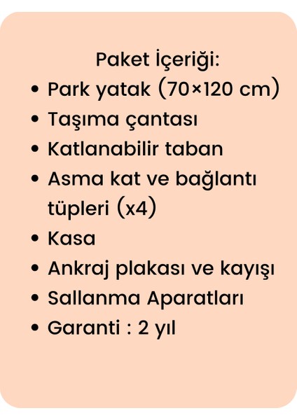 Raftel Oyun Parkı Park Yatak Bebek Beşik 70X120 cm + Yataklı
