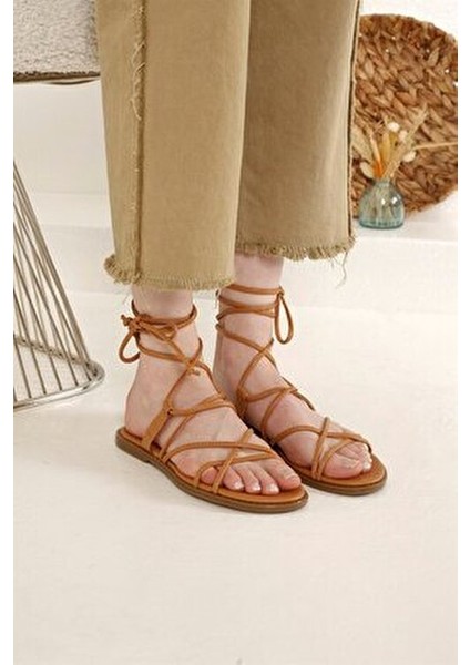 Kadın İp Bağlamalı Sandalet Nude Cilt modelleri