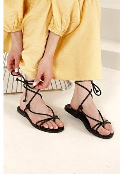Kadın İpli Parmak Arası Sandalet Siyah Cilt modelleri